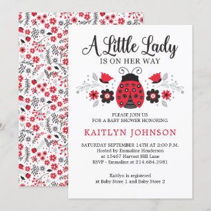 Floral Little Lady Ladybug Girl Babydusche Einladung