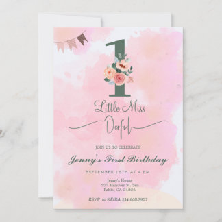 Floral Little Miss Onederful 1. Geburtstag Einladung