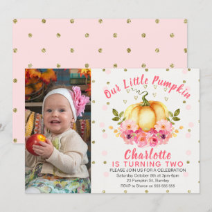 Floral Little Pumpkin Foto Geburtstagseinladung Einladung