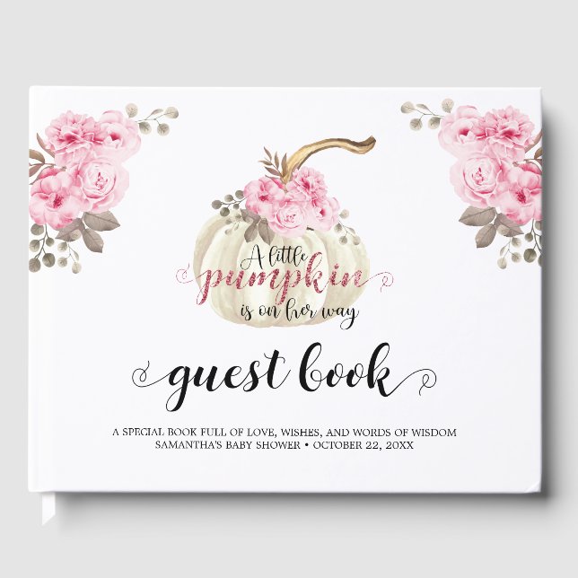 Floral Little Pumpkin Girl Babydusche Pink Blume Gästebuch (Vorderseite)