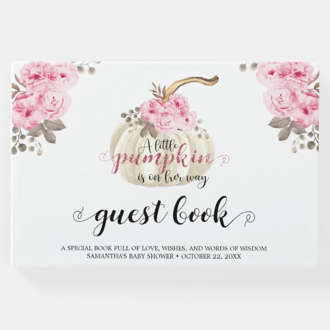 Floral Little Pumpkin Girl Babydusche Pink Blume Gästebuch (Vorderseite)