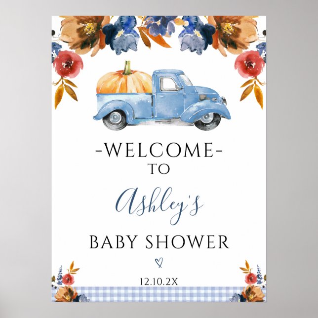 Floral Little Pumpkin Truck Baby Dusche Willkommen Poster (Vorne)