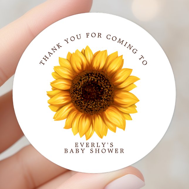 Floral Little Sunflower Baby Dusche Danke Runder Aufkleber (Von Creator hochgeladen)