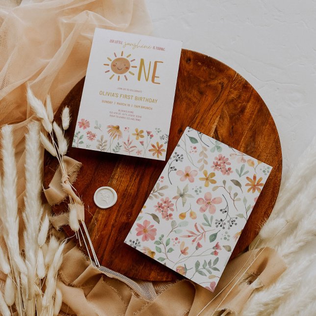 Floral Little Sunshine Einladung zum 1. Geburtstag (Von Creator hochgeladen)