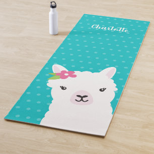 Floral Llama Alpaca Aquamariner Personalisierter N Yogamatte
