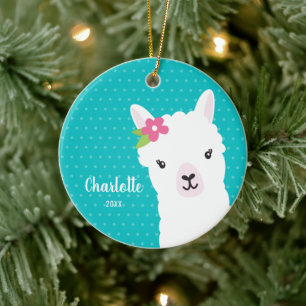 Floral Llama Alpaca Aquamarines Giro del Malcanton Keramik Ornament