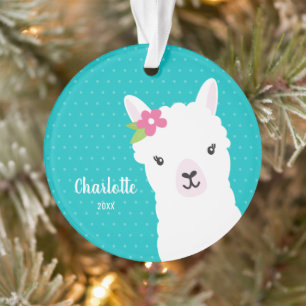 Floral Llama Alpaca Aquamarines Giro del Malcanton Ornament