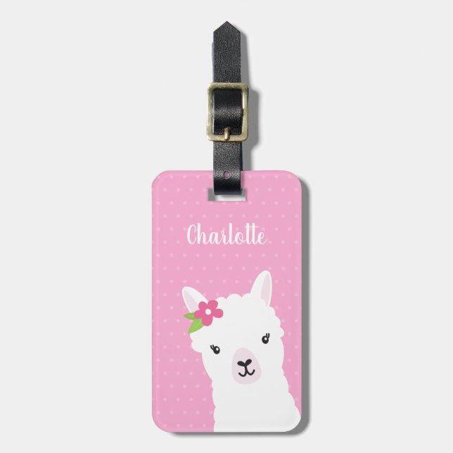 Floral Llama Alpaca Pink Personalisiert Gepäckanhänger (Vorderseite vertikal)