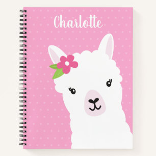 Floral Llama Alpaca Pink Personalisiert Girl Notizbuch