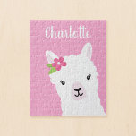 Floral Llama Alpaca Rosa Personalisierte Kinder Puzzle<br><div class="desc">Niedliche Lama-Illustration,  Blume und rosa Polka-Punkt-Hintergrund machen dies zu einem lustigen Rätsel für ein junges Mädchen. Personalisieren Sie mit ihrem Namen für ein besonderes Geschenk,  dass sie Schatz.</div>