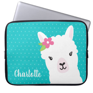 Floral Llama Alpaca Teal Personalized Laptopschutzhülle