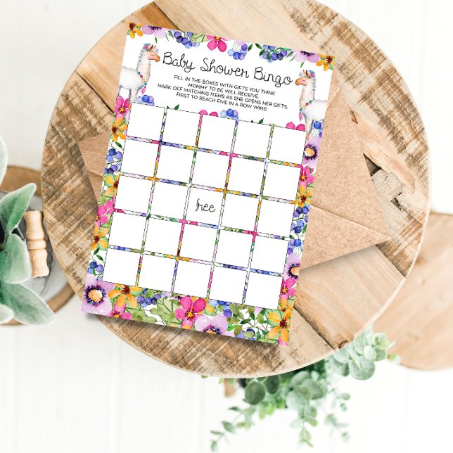 Floral Llama Babydusche Bingo Game Card Einladung (Von Creator hochgeladen)