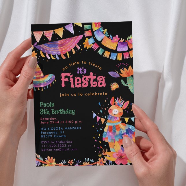 Floral Llama Cactus Mexican Fiesta Kids Birthday  Einladung (Von Creator hochgeladen)