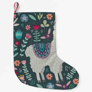 Floral Llama: Vintage handGezeichnet Doodles Kleiner Weihnachtsstrumpf
