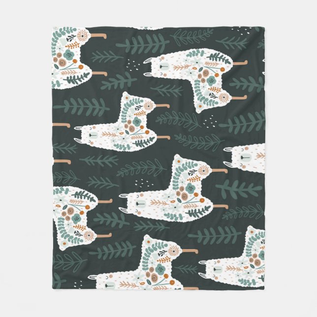 Floral Llamas Niedliche Vintage Textur Fleecedecke (Vorderseite)