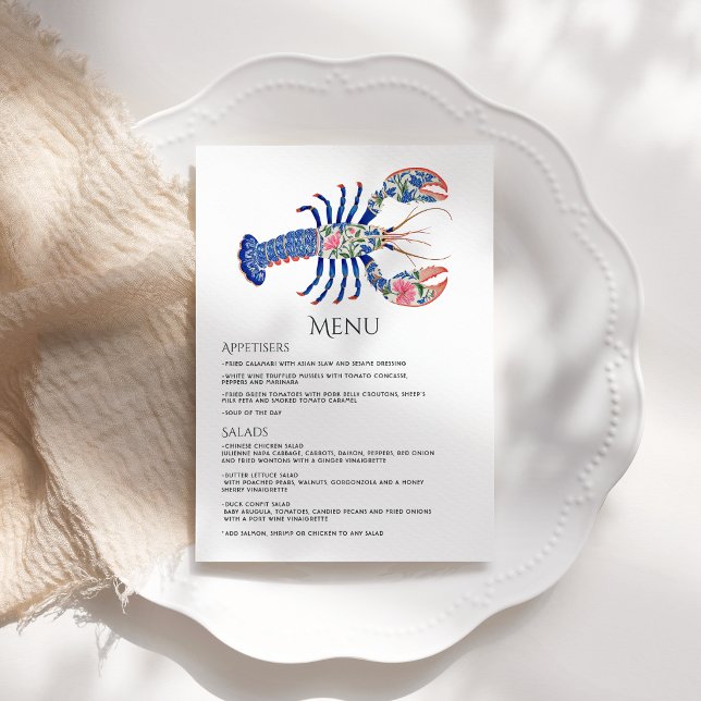 Floral Lobster Coastal Nautical Beach Wedding Menükarte (Floral Lobster Coastal Nautical Beach Wedding Menu)