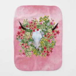 Floral Longhorn Skull auf Aquarellfarbe Baby Spucktuch