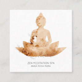 *~* Floral Lotus Buddha Meditation QR AP33 Peach Quadratische Visitenkarte