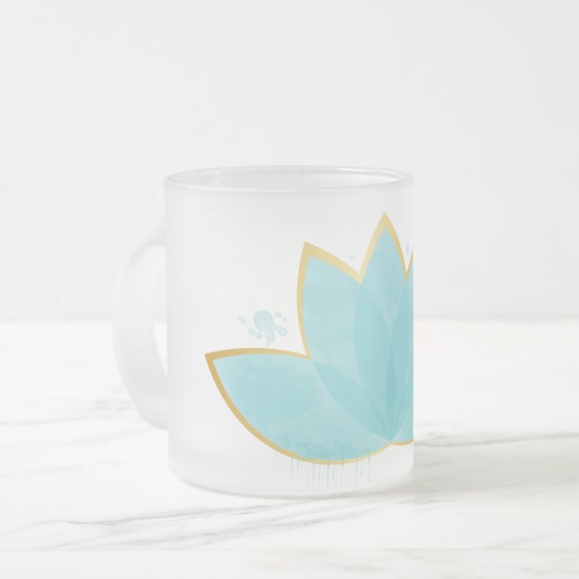 Floral Lotus Seafoam Blue & Imitate Gold Mattglastasse (Vorderseite Links)