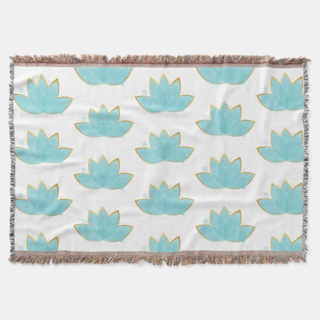 Floral Lotus Watercolor Seepromenade Blau & Imitat Decke (Vorderseite)