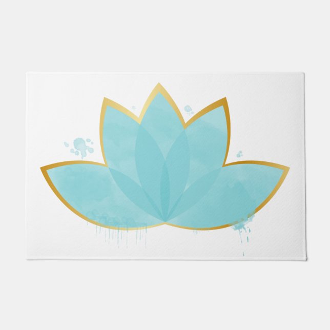 Floral Lotus Watercolor Seepromenade Blau & Imitat Fußmatte (Vorderseite)