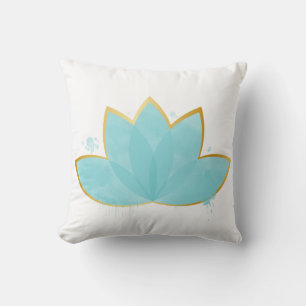 Floral Lotus Watercolor Seepromenade Blau & Imitat Kissen