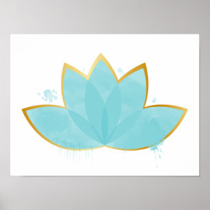Floral Lotus Watercolor Seepromenade Blau & Imitat Poster