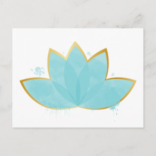 Floral Lotus Watercolor Seepromenade Blau & Imitat Postkarte