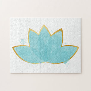 Floral Lotus Watercolor Seepromenade Blau & Imitat Puzzle