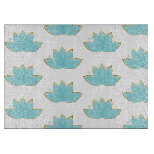 Floral Lotus Watercolor Seepromenade Blau & Imitat Schneidebrett (Vorderseite)