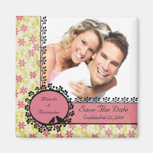 Floral Love Birds Foto speichern Datum Magnet