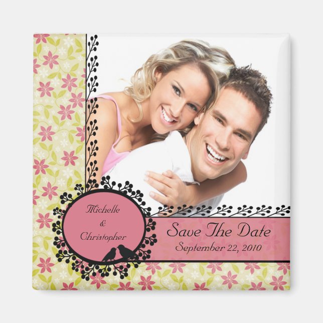 Floral Love Birds Foto speichern Datum Magnet (Vorne)