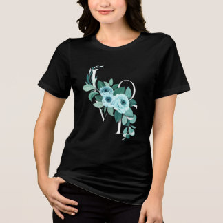 Floral LOVE Schwarz T-Shirt | Romantisches Blumen  Tri-Blend Shirt