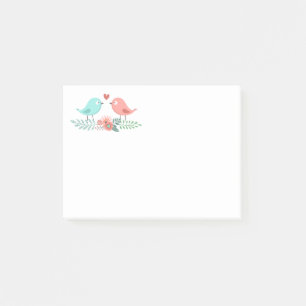 Floral Lovebirds Rosa und Blaue Hochzeitsliebe Post-it Klebezettel