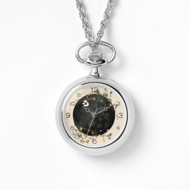 Floral Lunar Phase Necklace Watch Armbanduhr (Vorderseite)