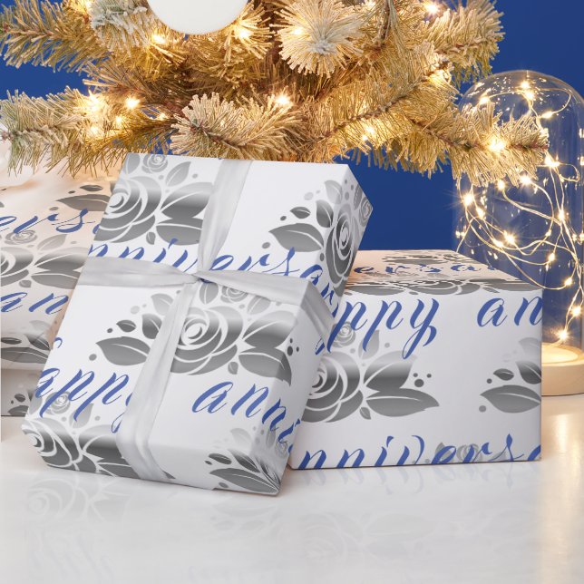 Floral Luxury Happy Silver 25 Jahre Jubiläum Geschenkpapier (Feiertage)