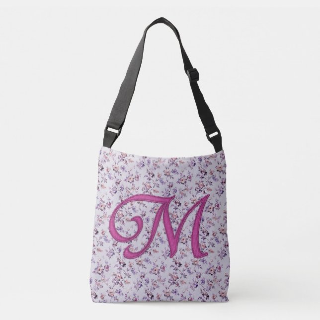 Floral Luxury Monogram M Tragetaschen Mit Langen Trägern (Vorderseite)
