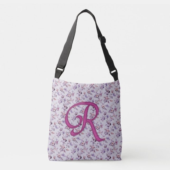 Floral Luxury Monogram R Tragetaschen Mit Langen Trägern (Vorderseite)
