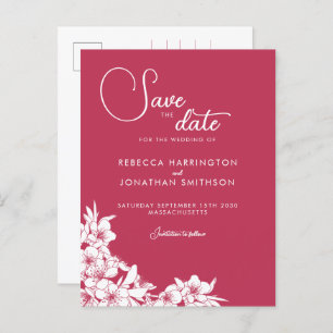 Floral Magenta Pink Wedding Save the Date Postcard Postkarte