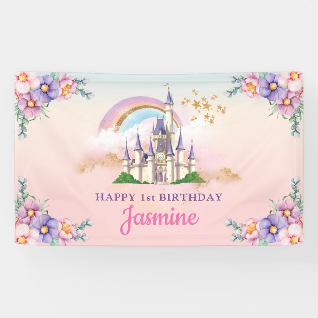 Floral Magical Princess Castle Backdrop / Banner (Horizontal)