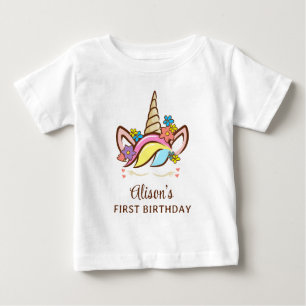 Floral Magical Unicorn Farbenfrohe Geburtsname Baby T-shirt