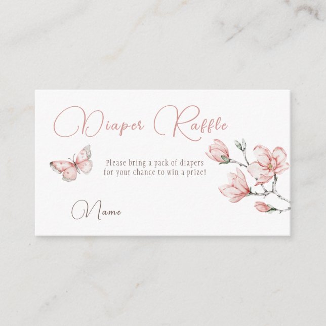 Floral Magnolia Kinderdusche Windeln Raffle Game Begleitkarte (Vorderseite)