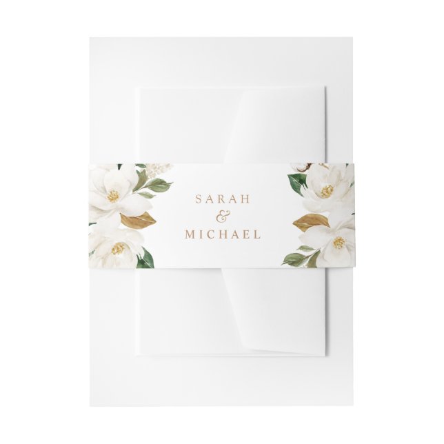 Floral Magnolia Neutral Beige Hochzeitselegante Einladungsbanderole (Vorderseite Beispiel)