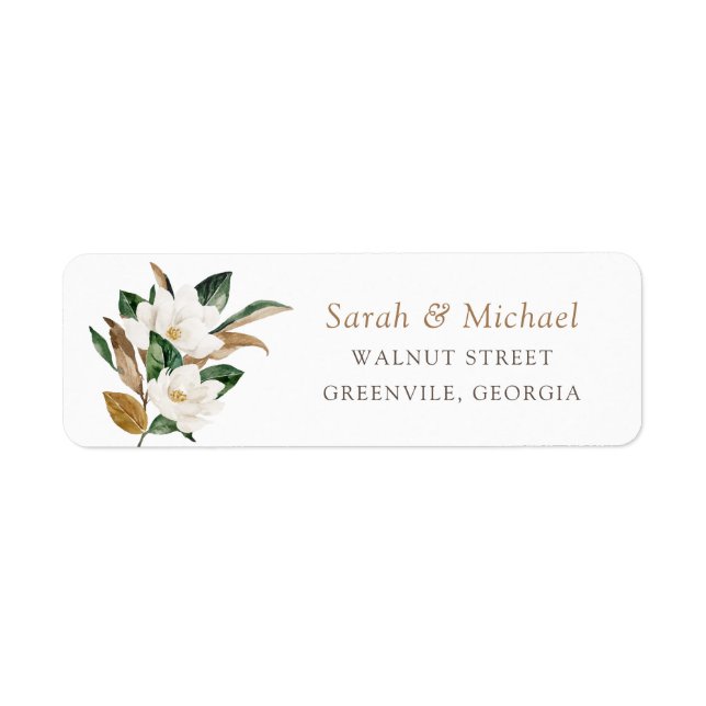 Floral Magnolia Neutral Elegant Hochzeitsadresse (Vorne)