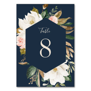 Floral Magnolia Neutrale Navy Blush Tischnummer