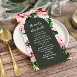 Floral Magnolia Peony Dark Green Wedding Menükarte<br><div class="desc">Die Watercolor rosa Magnolia Pony Blumen-Design mit dunkelgrünem Bogen und weißem Text.</div>