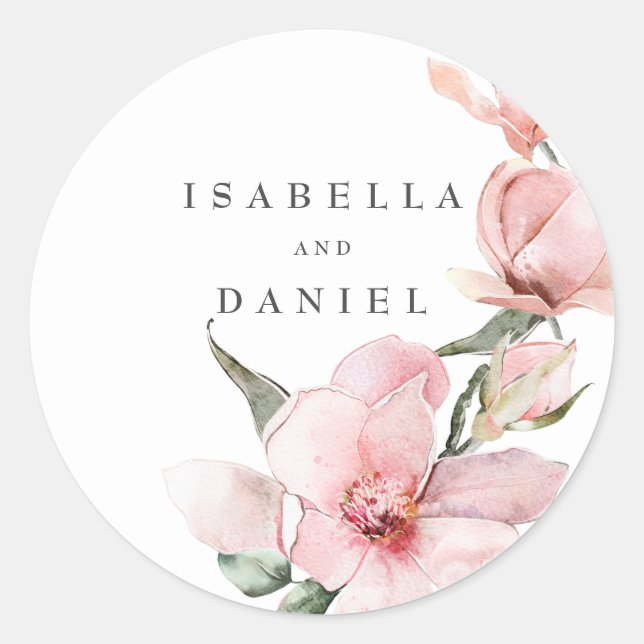 Floral Magnolia Wedding Classic Round Sticker (Vorderseite)