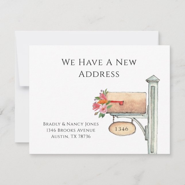 Floral Mailbox Wir sind flach umgezogen Mitteilungskarte (Vorderseite)