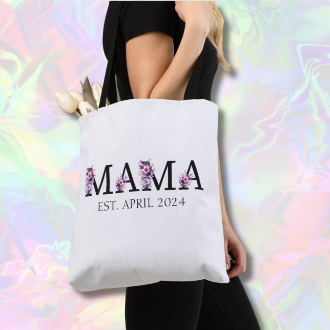 Floral Mama Junge Mutter Text Tote Bag (Von Creator hochgeladen)