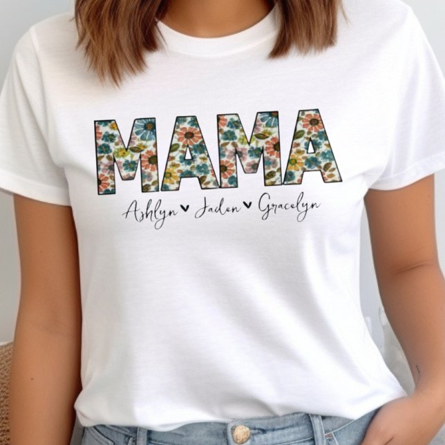 Floral Mama Kids ernennt Personalisierten Mutterta T-Shirt (Von Creator hochgeladen)